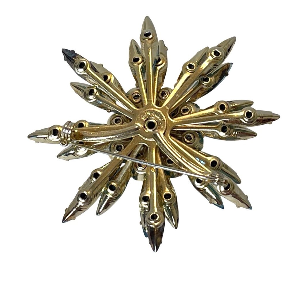 Judy Lee Aqua Blue AB Rhinestone Brooch Pin Clip On Earrings Set Starburst VTG - Picture 8 of 16